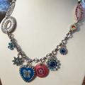 Jessica Simpson Jewelry | Jessica Simpson Silver Tone Multicolor Enamel & Rhinestone Collar Necklace | Color: Blue/Silver | Size: 20"