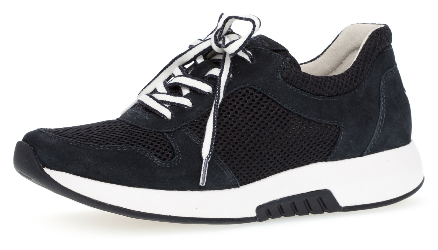 Keilsneaker GABOR ROLLINGSOFT, Damen, Gr. 38, blau (nachtblau), Nubukleder, Textil, Schuhe Sneaker, Freizeitschuh, Halbschuh, Schnürschuh mit Logo an der Ferse
