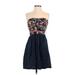 XOXO Casual Dress - A-Line: Blue Floral Dresses - Women's Size 3