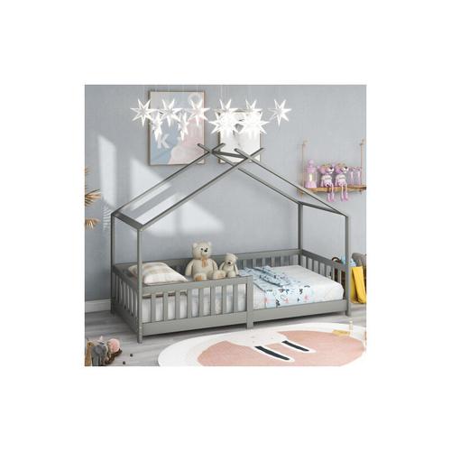 Schönes Hausbett Kinderbett,Vollholz mit Zaun und Lattenrost, mit Rausfallschutz für Kinder- und
