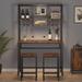 Industrial Bar Table Set Pub Table and Chairs Set of 2, Wine Rack Table with Glass Holder
