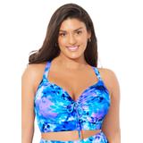 Plus Size Women's Bra Sized Tie Front Longline Underwire Bikini Top by Swimsuits For All in Electric Ocean (Size 36 F)