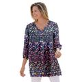 Plus Size Women's Three-Quarter Sleeve Pleat-Front Tunic by Woman Within in Navy Garden Print (Size 18/20)