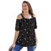 Plus Size Women's Printed Cold-Shoulder Blouse by Woman Within in Black Airy Floral (Size 18/20) Shirt
