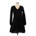 Fancyinn Casual Dress - A-Line V Neck Long sleeves: Black Print Dresses - Women's Size X-Small