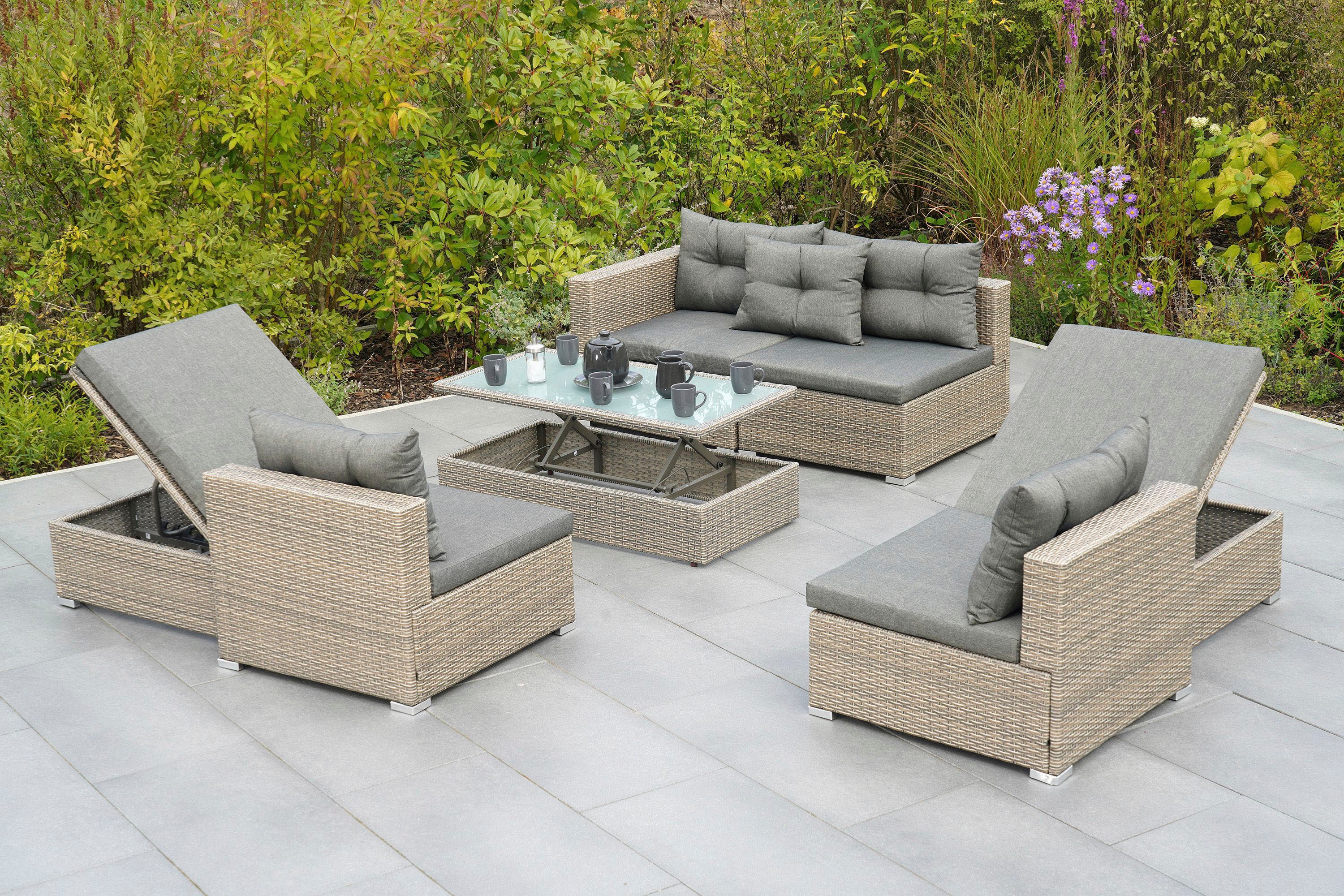 Gartenlounge-Set MERXX "Manzano", beige (natur,), Kunststoff, Stahl, Sitzmöbel-Sets, inkl. Auflagen
