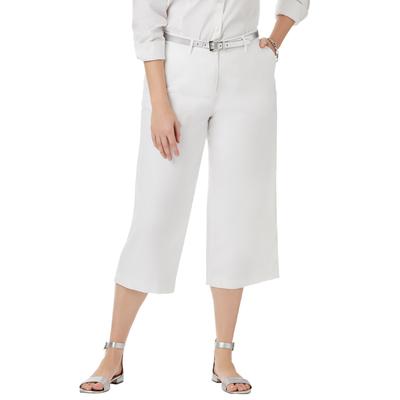 Plus Size Women's Stretch Cotton Chino Wide-Leg Crop by Jessica London in White (Size 14 W)