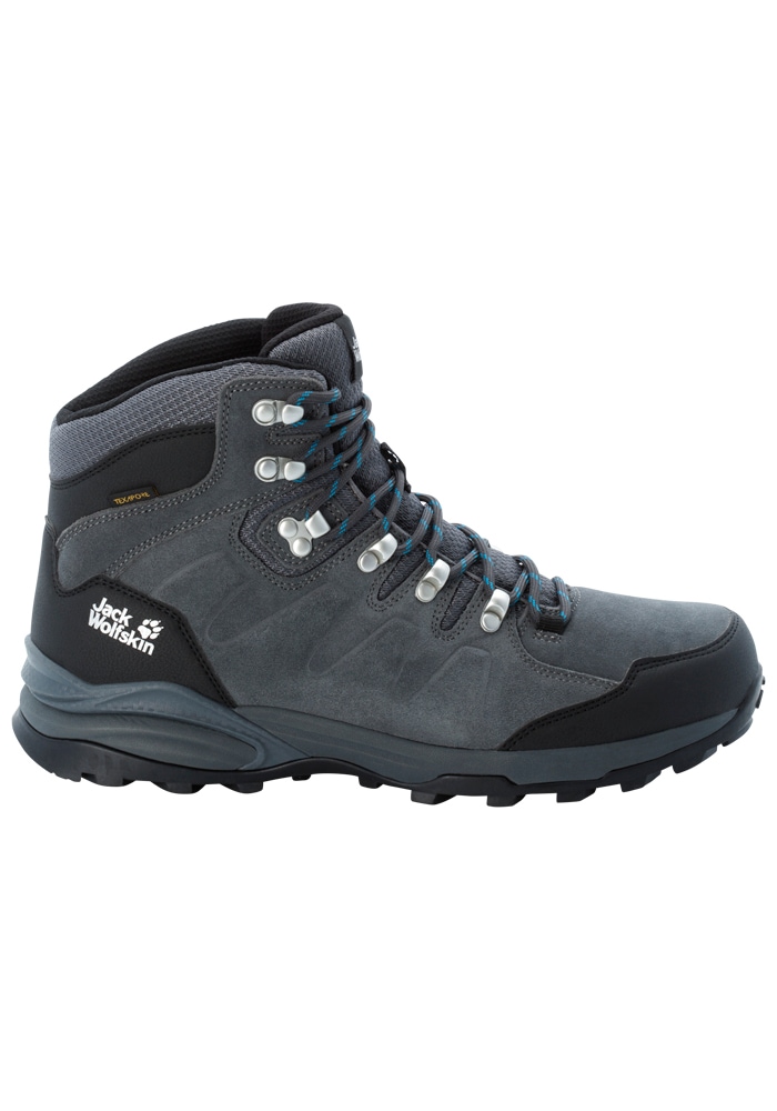 Hikingschuh JACK WOLFSKIN "REFUGIO TEXAPORE MID M", Gr. UK9-EU43, Normalschaft, grau (grau, schwarz), Main Material Second Material 100% Polyamide Lining Sole 100% Rubber/ EVA, Schuhe