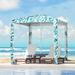 Bay Isle Home™ Clairton 6' 5" Square Beach Umbrella in, Green Metal/Steel/Soft-top in Blue/Gray | 90 H x 78 W x 78 D in | Wayfair