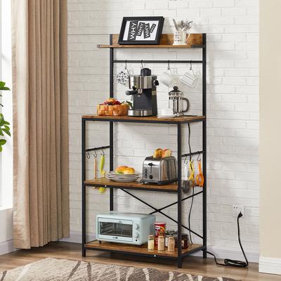 4 Tier Kitchen Bakers Rack with Power Outlets, Freestanding Microwave Stand with Storage Shelf