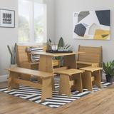 Sand & Stable™ Belinda 8 – Person Solid Pine Dining Set w/ Hidden Storage Benches Wood in Brown/Green | 28.85 H x 44.09 W x 27.55 D in | Wayfair
