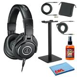Audio-Technica ATH-M40x Professional Studio Monitor Headphones Cutting Edge Engineering 90 Degree Swiveling Earcups with Headphone Stand & Goby Labs Headphone Cleaner w/Cloth