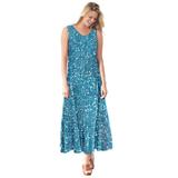 Plus Size Women's Sleeveless Crinkle A-Line Dress by Woman Within in Deep Teal Leaves (Size 2X)
