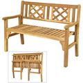 Patio Wooden Bench 4 Ft Foldable Acacia Garden Bench Two Person Loveseat Chair with Curved Backrest and Armrest Ideal for Patio Porch or Balcony (Teak)