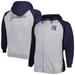 Men's Heather Gray/Navy New York Yankees Big & Tall Raglan Hoodie Full-Zip Sweatshirt