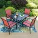 MF Studio 5-Piece Outdoor Patio Dining Set with Metal Steel Square Table & Textilene Chairs for 4-Person Black & Red