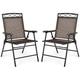 Set of 2 Patio Chairs Outdoor Folding Lawn Chairs for Beach Backyard Deck Patio Dining Chairs Sling Chairs with Armrest and Metal Frame Folding Camping Chairs (Brown)