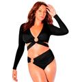 Plus Size Women's O-Ring Long Sleeve Bikini Top by Swimsuits For All in Black (Size 24)
