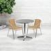 Emma + Oliver 27.5 Round Aluminum Table Set-2 Beige Rattan Chairs