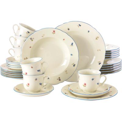 Kombiservice SELTMANN WEIDEN "Geschirr-Set, Service Marie-Luise Streublume", creme, bunt, 30 tlg., Porzellan, Geschirr-Sets, Teller, Tasse, Untertasse, Made in Germany, 30 Teile, für 6 Personen Image