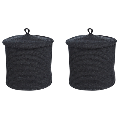 Set aus 2 Aufbewahrungskörben Schwarz Baumwolle mit Deckel Boho Accessoires