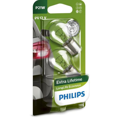 PHILIPS P21W LongLife EcoVision 21W (2 Stk.) Glühlampe, Brems-/Schlusslicht,Glühlampe, Rückfahrleuchte,Glühlampe, Kennzeichenleuchte,Glühlampe, Park-/