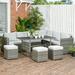 Outsunny 7 PCs Patio Wicker Furniture Set, Outdoor Sectional Furniture Conversation Sofa Set with Wood Grain Plastic Top Table