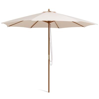 10 Feet Patio Umbrella with 8 Wooden Ribs and 3 Adjustable Heights