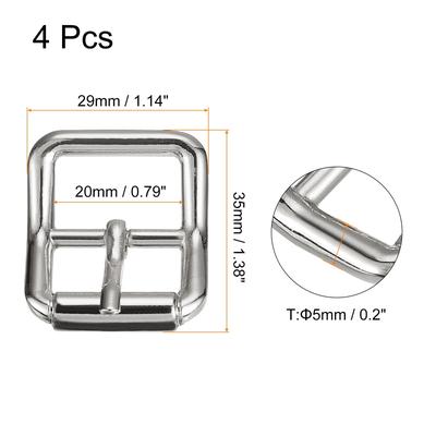 4Pcs Single Prong Belt Buckle Square Center Bar Buckles for Belt