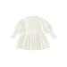 Canrulo Toddler Baby Girls Knitted Sweater Dress Solid Ribbed Puff Long Sleeve A Line Fall Winter Princess Dress White 18-24 Months