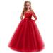 Eashery Toddler Flower Girl Dresses Girls Ruffle Sleeve A-Line Swing Flared Floral Hem Boat Neck Loose Fit Summer Party Dress for 5-12 Years Kids Red 7-8 Years