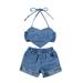 Canrulo Toddler Baby Girl Denim Sleeveless Strap T-Shirt Vest Tank Crop Tops Jeans Pants Shorts Set Kids Summer Clothes Blue 2-3 Years