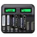 DERCLIVE 8 Slot Battery Charger Intelligent for AA AAA SC C D Able 8-Bay Smart with Automatic LCD Display Fast Rechargeable