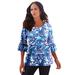 Plus Size Women's Bell-Sleeve Ultimate Tee by Roaman's in Ocean Tropical Leaves (Size 42/44) Shirt