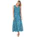 Plus Size Women's Sleeveless Crinkle A-Line Dress by Woman Within in Deep Teal Leaves (Size 4X)