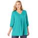 Plus Size Women's Three-Quarter Sleeve Pleat-Front Tunic by Woman Within in Azure (Size 18/20)