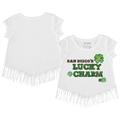 Girls Youth Tiny Turnip White San Diego Padres Lucky Charm Fringe T-Shirt