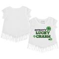 Girls Youth Tiny Turnip White Detroit Tigers Lucky Charm Fringe T-Shirt