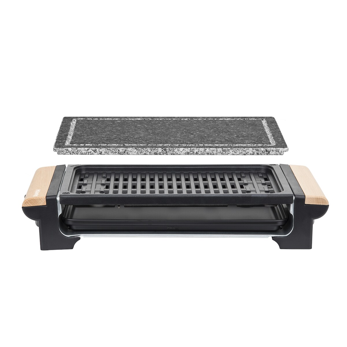 H.Koenig RP320 Barbecue Elektro-Tischgrill / Marmor-Grillplatte / Grillrost / 1300 W / Holzgriffe / Schwarz Image