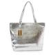 Valentoria Damen Handtasche, Krokodilleder, groß, Umhängetasche, Reisetasche, Handtasche, A-Silber, Large