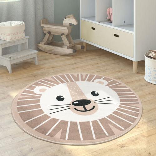 Paco Home Kinderteppich Teppich Kinderzimmer Rund Spielmatte Babymatte Mond Koala Löwenkopf Beige,