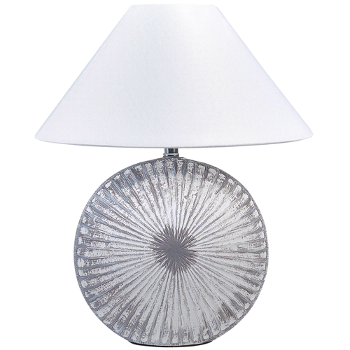 Tischlampe Grau Keramikfuß Stoffschirm Glänzend Nachttischlampe Schreibtischlampe Klassisches Design