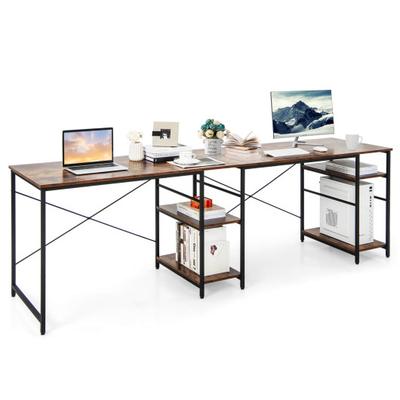 Costway L Shaped Computer Desk with 4 Storage Shelves and Cable Holes-Rustic Brown