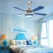 OukaningModern 52 Ceiling Fan LED Light Remote Control 5 ABS Blades Dimmable 3 Speeds(Blue)