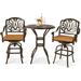 VIVIJASON 3-Piece Patio Swivel Bar Stools Set All Weather Cast Aluminum Outdoor Bar Height Bistro Set with 2 Cushioned Bar Chairs & 30.8 High Bar Table w/Umbrella Hole for Backyard Lawn Garden