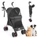 Pet Dog Stroller 4 Wheel Foldable Cat Dog Stroller with Storage Basket Handle 360 Front Wheel Rear Wheel with Brake for Small Medium Dogs & Cats (Black)