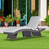 Folding Chaise Lounge Outdoor Patio Wicker Pool Chaise Lounge Chair for Outside Assembled Sun Lounger Cushion Grey No Assembly Required