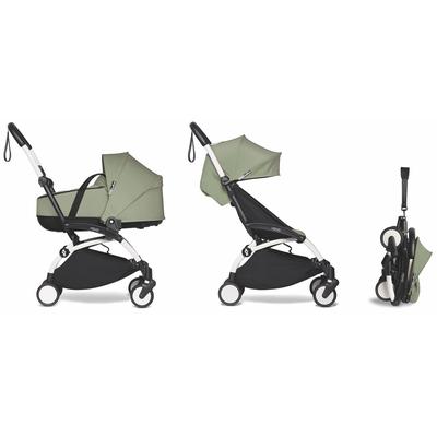 Babyzen YOYO2 Ultra Compact Complete 6+ Stroller with Bassinet Bundle - White / Olive