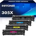 4-Pack Toner Cartridge 305X CE410X Compatible for HP 305A CE410A CE411A CE412A CE413A Laserjet Pro 400 Color MFP M451dn M475dn M475dw M451nw M451dw M351a M375nw Black Cyan Magenta Yellow