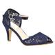 50 Women's Lace Embellished Mid Heel Peep Toe Mary Jane Strappy Ankle Strap Evening Wedding Special Occasion Sandals Shoes (Navy Blue, Numeric_3)